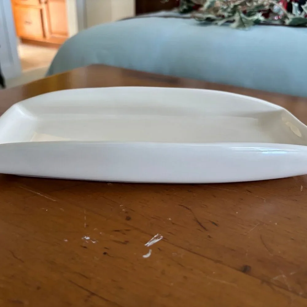 Off White Ceramic Rectangular Trinket Dish